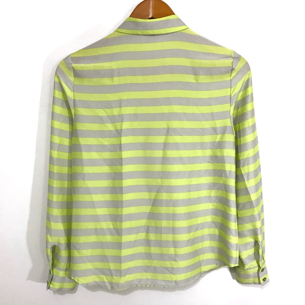 Ann Taylor Light Gray and Green Stripe Top - Picture 3 of 8